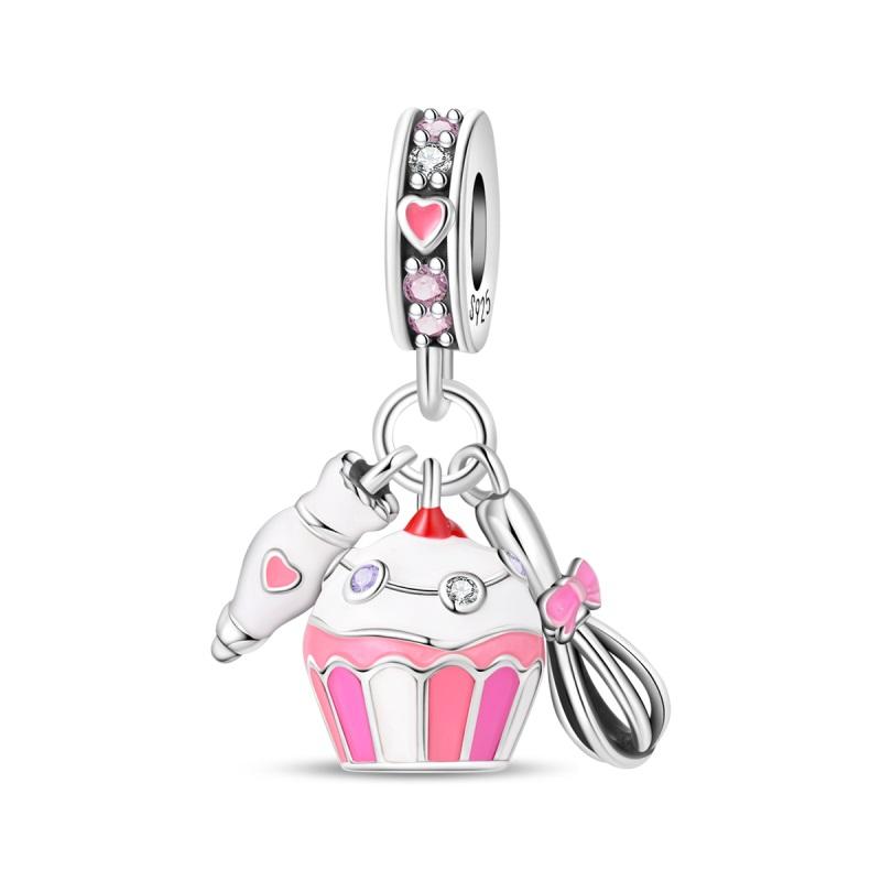 925 Silver Afternoon Tea Coffee Cup Cat Dessert Cake Charms Beads For Women Fit Bracelet DIY Jewelry Gifts