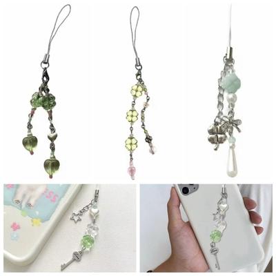 Lucky Four Leaf Beads Phone Pendant Wrist Strap Y2K Lanyard Clovers Phone Chain  Jewelry Gfit