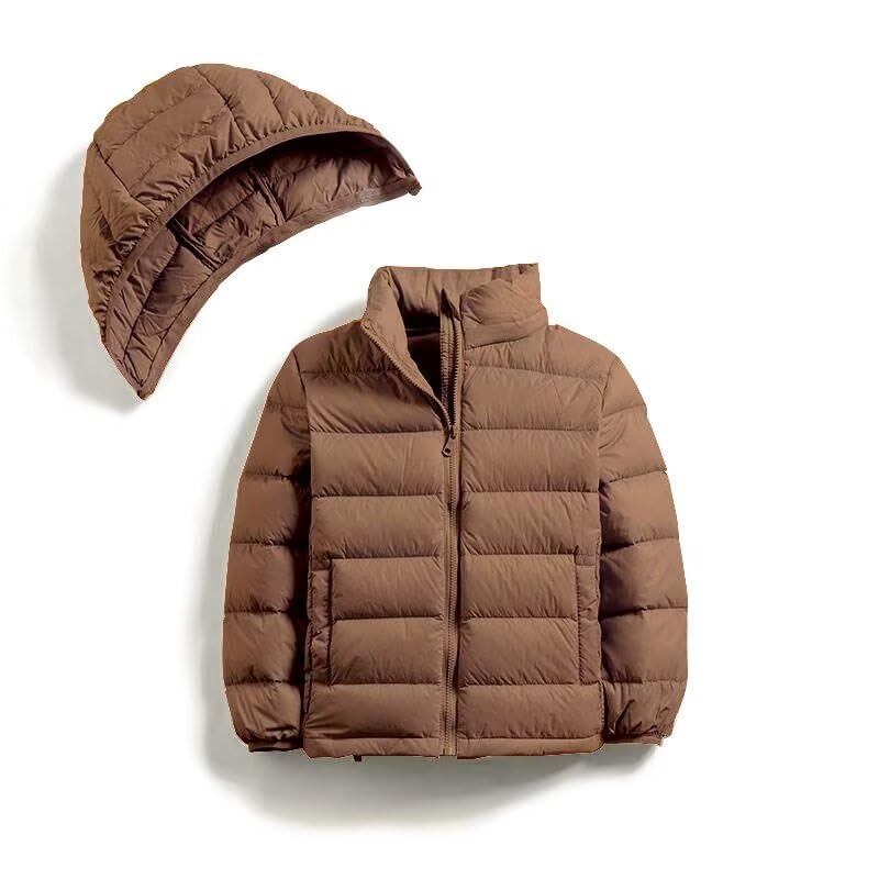 Kayiyasu Down Outerwear for Boys and Detachable Cold Sizes Kids' Jacket, Girls, Winter, Hood, Protection, 110-160, School/Kindergarten (150 Brown)