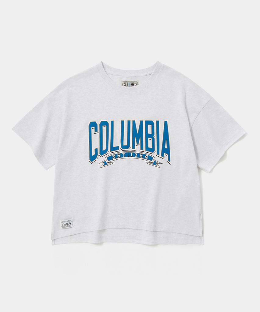 COLUMBIA UNIVERSITY Cu 80S Vintage Crack Logo Women S/S T-Shirts Light Melange