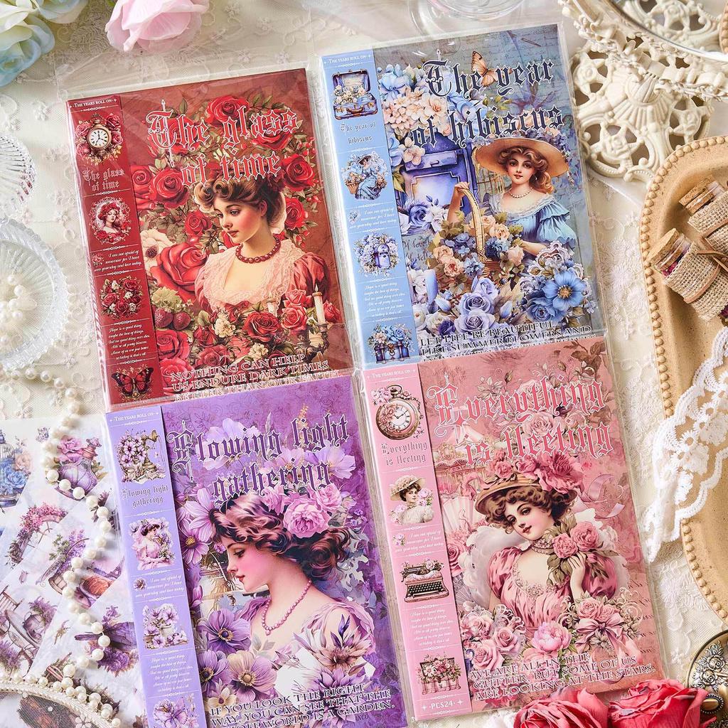 24 Sheets Vintage Stickers books Adhesive Diy Scrapbooking Stick Labels Diary Junk Journal Supplies Planner Sticker