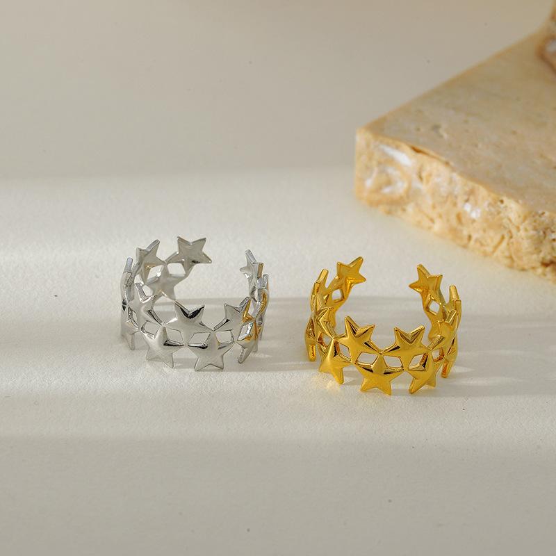 2026 Neue Edelstahl Doppel Schicht Stern Wasserdichte Ringe für Frauen Gold Farbe Geöffnete Sternringe Süße Hochzeits Schmuck Geschenke