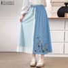 ZANZEA Women Casual Elastic Waist Loose Patchwork Floral Long Skirts