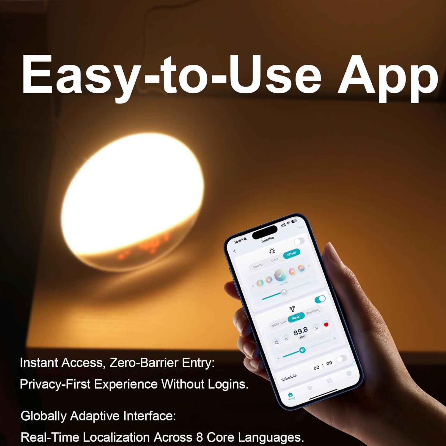 Умный будильник с имитацией рассвета и заката, 4 будильника, звуки природы - Режим для крепко спящих, Индивидуальные настройки