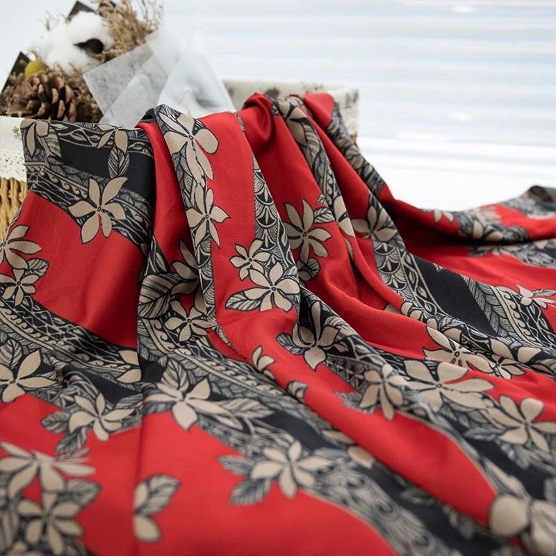 100x150cm Vintage Floral Printed Gambiered Canton Gauze Fabric Simulated Silk Fabric for Sewing Clothes Dress
