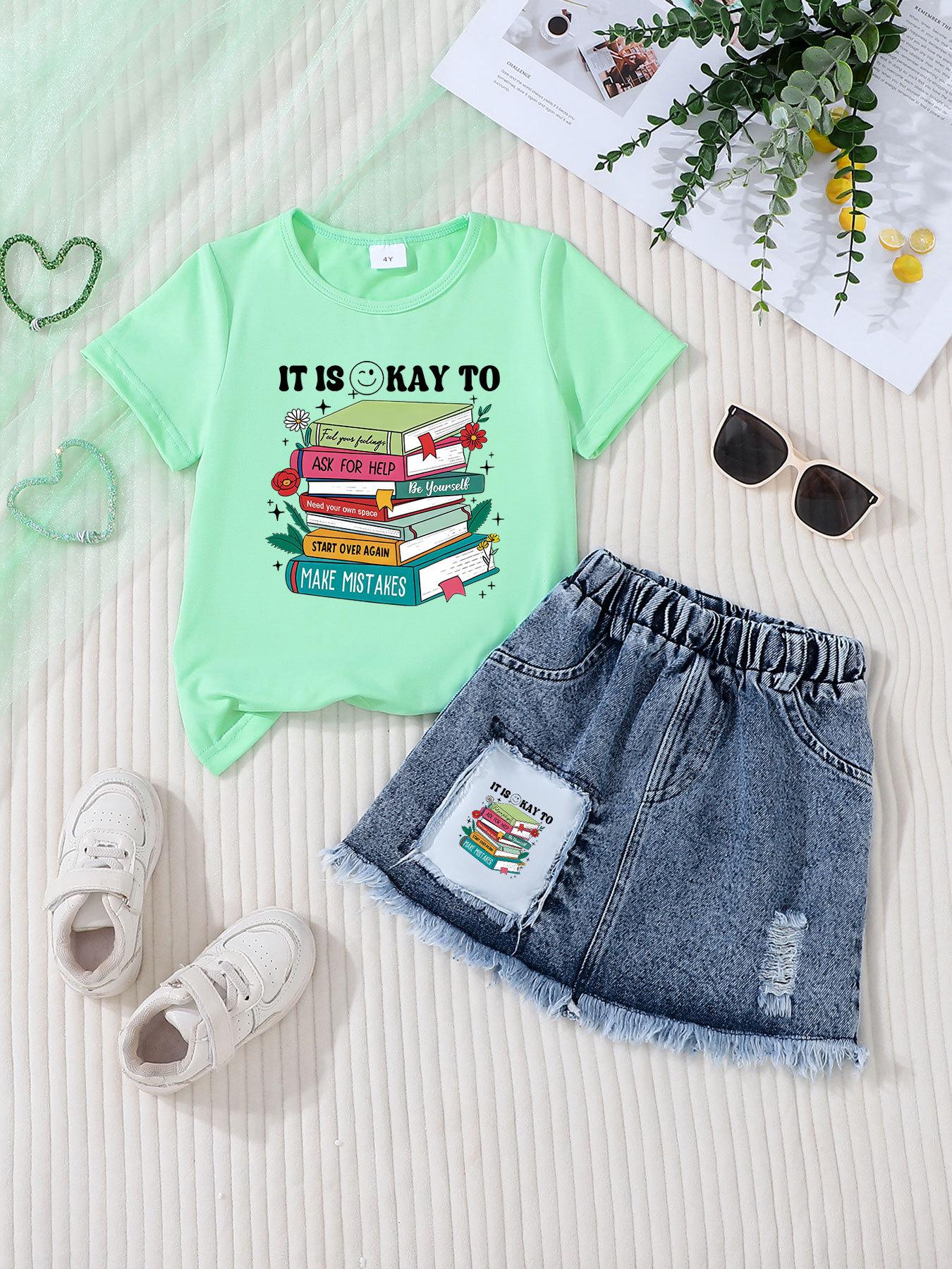 Girls  Casual Fashion Denim Skirt Set 6 Years
