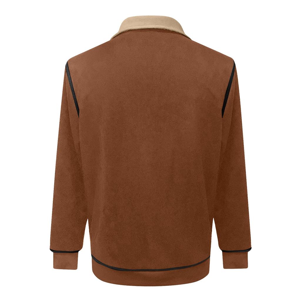 Men's Colorblock Lambskin Half Zip Stand Collar Sweatshirt Men's Sports Large Size Casual Stand Collar Sweatshirt