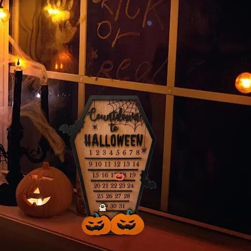 1 Pcs Halloween Calendar Party Decoration Wooden Countdown To Christmas Decor Horror Ornaments Ghost Home Party Decor