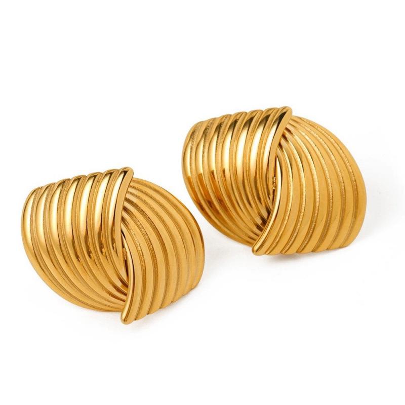 Trendy Geometric Texture Design Earrings - European & American Retro Style золотой