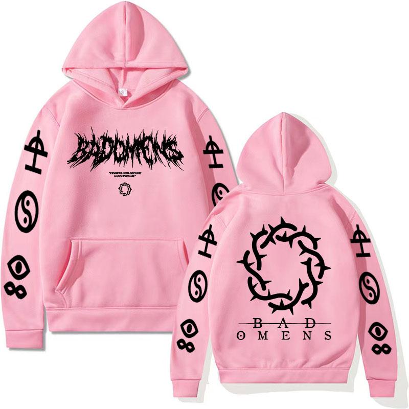 Mens Funny Bad Omens Band Logo Graphic Print Hoodies for Men Retro Fashion Pullovers Sweatshirts Unisex Casual Hoodie Streetwear