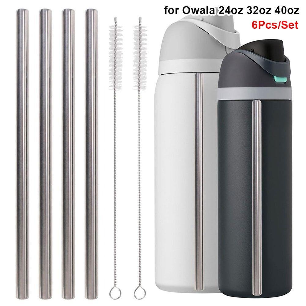 6Pcs/Set With Brush Stainless Steel Straw Cup Replacement Straw  for Owala 16oz 19oz 24oz 32oz 40oz