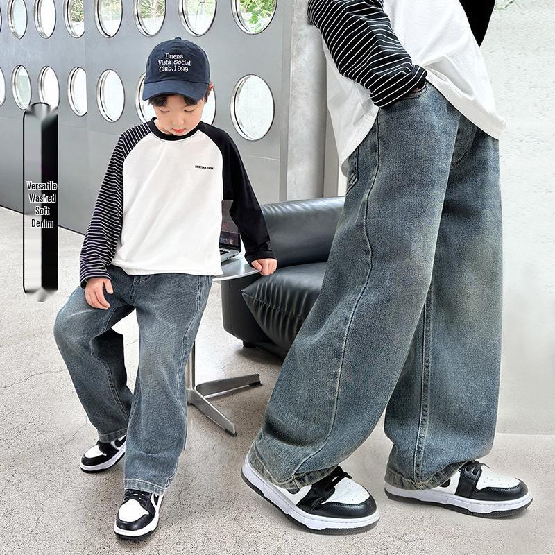 Boys' 2025 New Style Fleece-Lined Straight-Leg Jeans for Middle and Big Kids