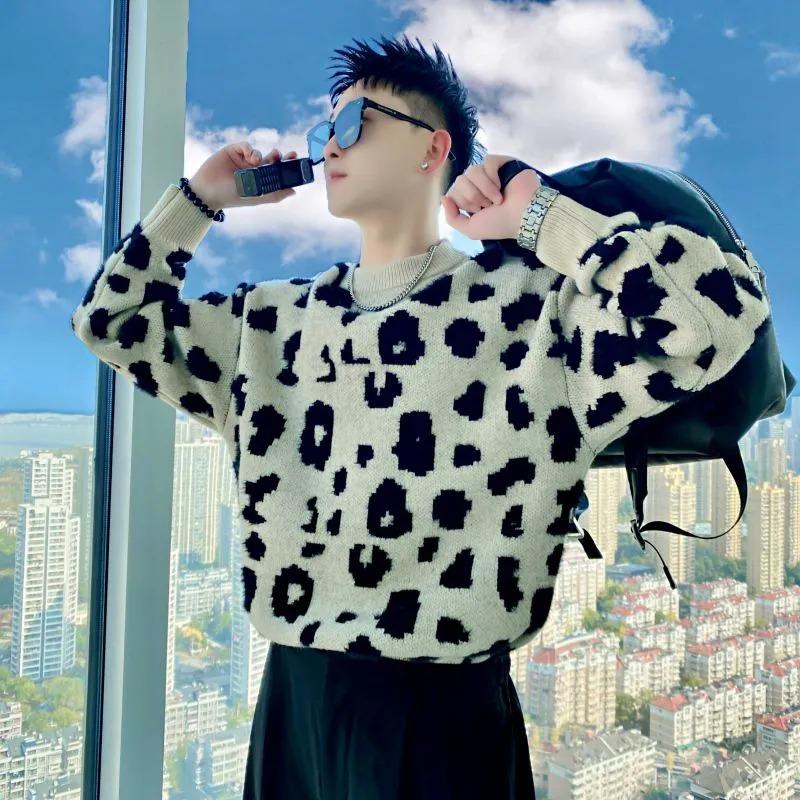 Round Neck Men's Trendy Brand Handsome Autumn Winter Sweaters New Men's Slim Patchwork Pullover Y2K Men's Clothing