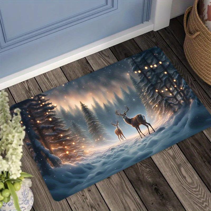 1Pcs Anti Fatigue Kitchen Rugs Merry Christmas deer Print Waterproof Non-Slip Thick Cushioned Kitchen Mat Heavy Duty Comfort Standing Mat for Kitchen