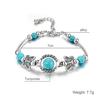 Vintage Trendy Butterfly Beaded Turquoise Hand Chain Bracelet For Women Carved Pattern Personality Adjustable Bracelet Jewelry Gifts