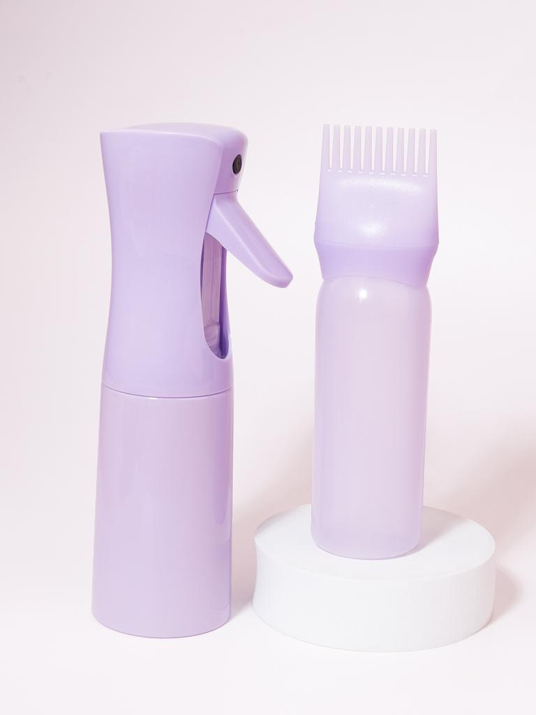 2 pcs/set 200ml hair care pump spray bottle refillable shampoo bath belt comb bottle hair salon set Special for real hair wigs