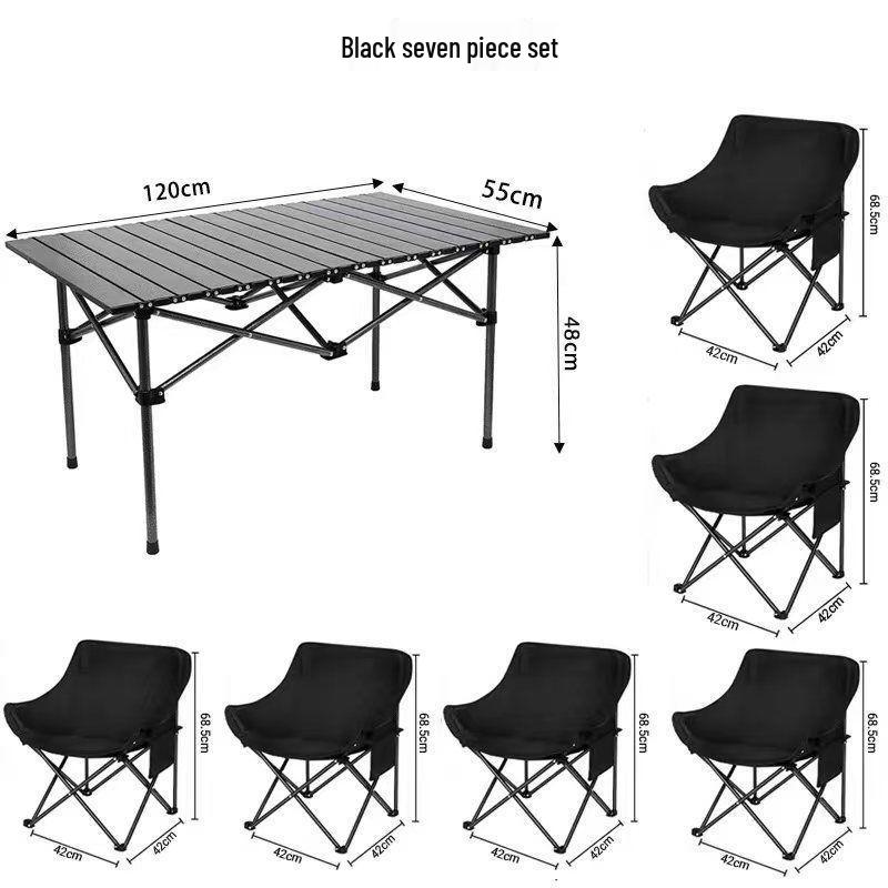Portable Outdoor Folding Table & Moon Chair Set - Complete Camping & BBQ Gear