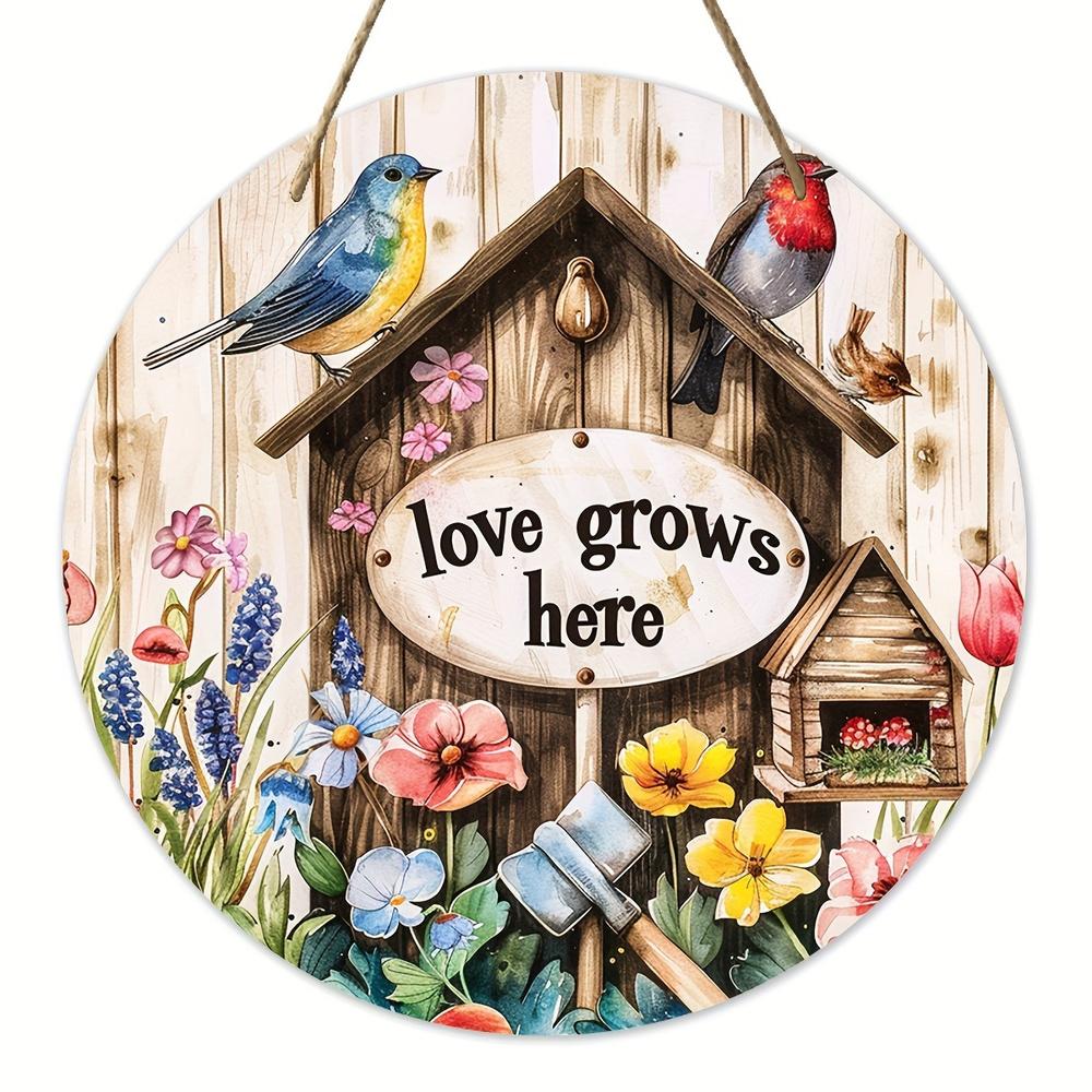 

1 piece of rustic wooden love grows here aviary welcome sign, 7.87 inches/20cm round wall decorative plaque, farmhouse style