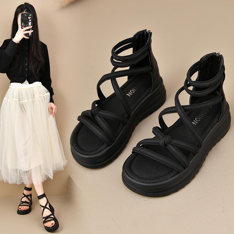 

2025 Лето Новые Женские Сандалии Увеличенный Внутренний Каблук Клин Солнцезащитные Очки Толстая Подошва Легкие Противоскользящие Фея Студент 35 чёрный