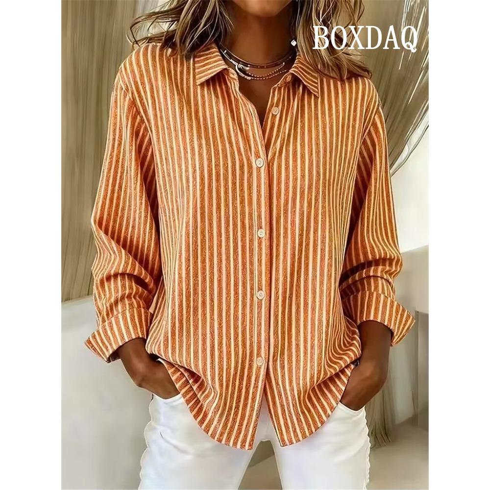 Camisas Rayadas Casuales Sueltas Para Mujer Otoño Vintage Camisas de Botones Para Mujer Blusas de Manga Larga Moda Elegante Tops Femeninos