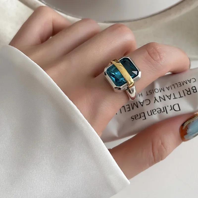

2023 New Fashion Blue Zircons Engagement Rings for Women Couples Vintage Handmade Irregular Geometric Party Zircon Luxury Gifts resizable