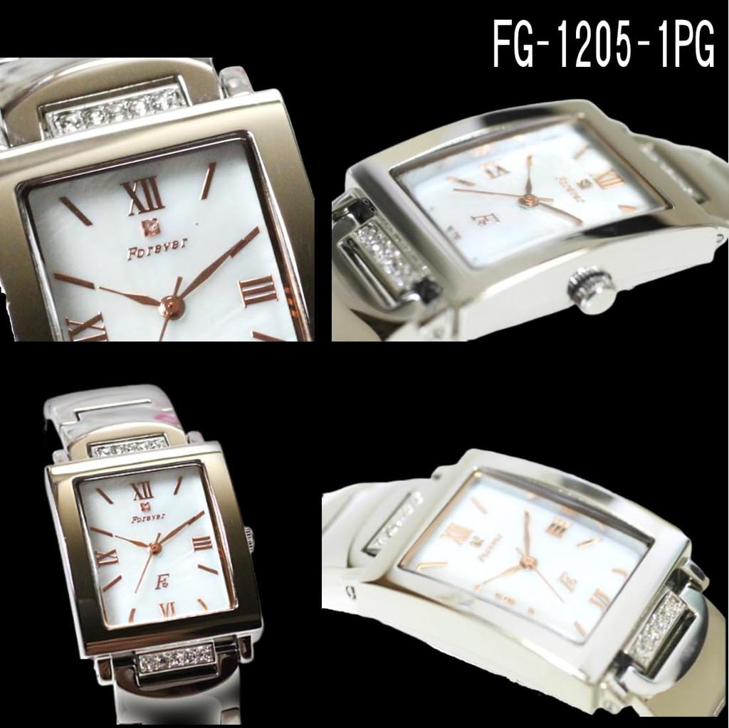 Men's Watch Forever Shell Dial Watch with Beautiful Crystals Includes Simple Belt Adjustment Tool FOREVER FG-1205-1PG (white/PG)