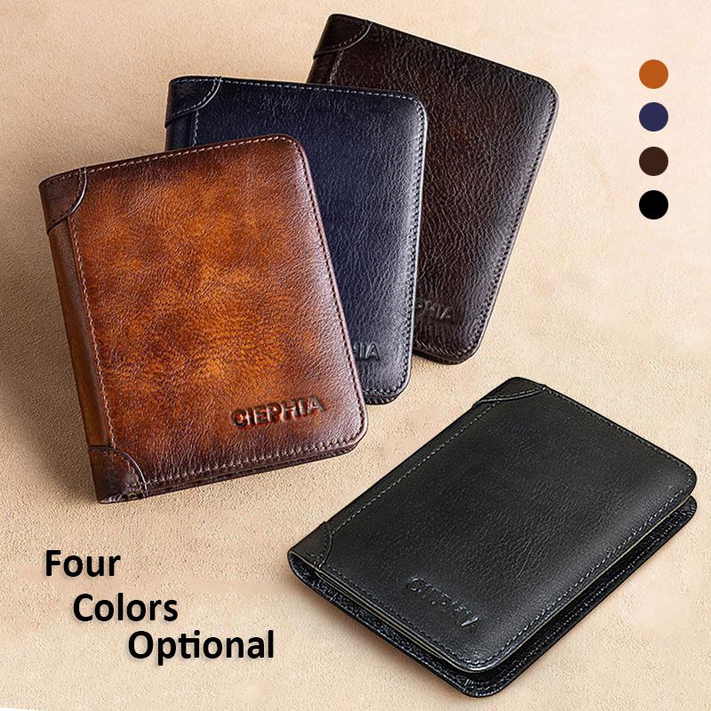 Genuine Leather  Protection Wallets for Men Vintage Thin Short Multi Function ID Credit Card Holder Money Bag