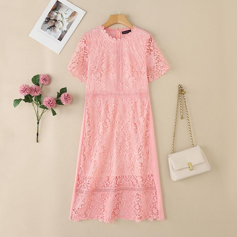 

ZANZEA Женское Элегантное Повседневное Платье Пэчворк С Полым Кружевом и Вышивкой, Короткий Рукав 4XL розовый