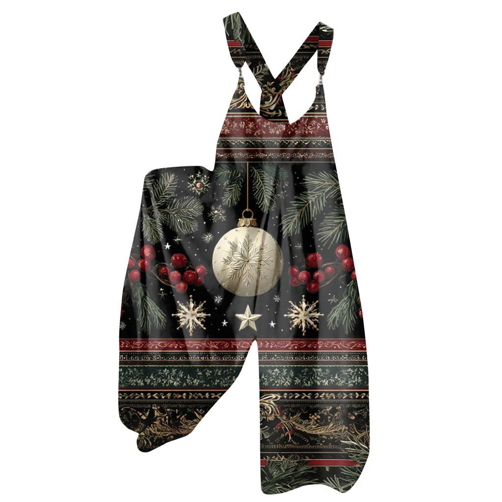 Women's Summer Overalls Floral Print Vintage Jumpsuit (Non-Adjustable Straps)