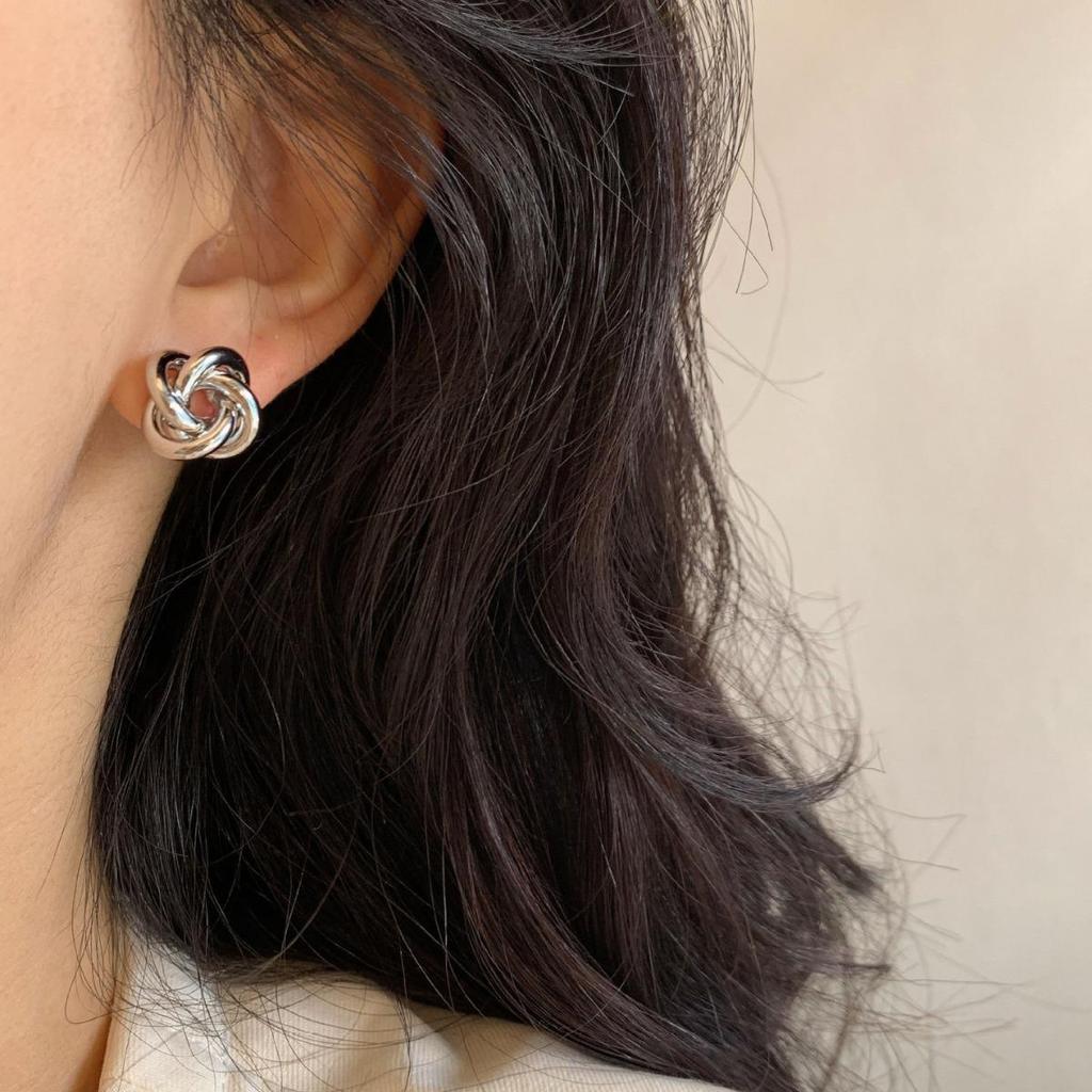 Twisted Braid Minimalist Metal Knot Earrings with 925 Silver Needle