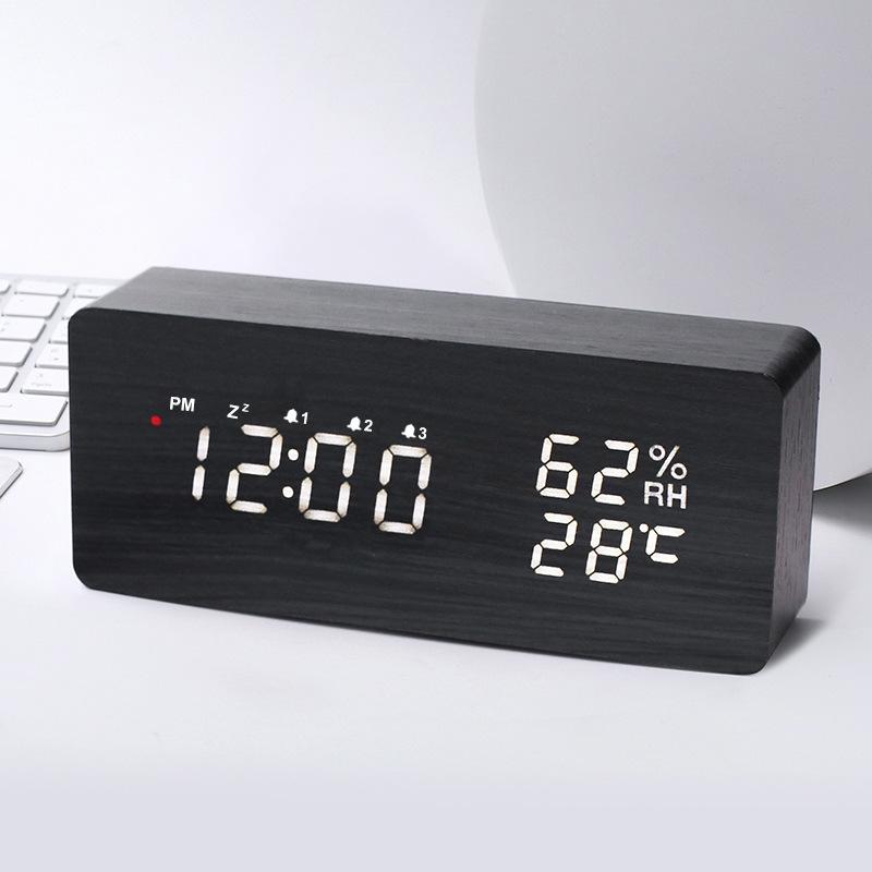 

German Radio Wave Intelligent Automatic Effect Multifunctional Temperature and Humidity Wood Clock Creative Sleep Alarm Clock