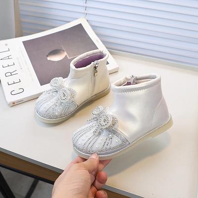 Spring Autumn Kids Fashion Princess Ankle Boots Sweet Bowknot Girls Causal Boots Luxury Rhinestone Children Leather Boots New