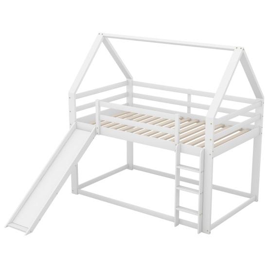 Baby Cot Stable Base Bunk Bed with Ladder Slide Falling Protection House Strong Load Children Family Bearing Double Solid Structure Wood Frame