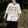 Vara tradițională chineză rochie Dragon brodat cămașă bărbați îmbrăcăminte mătase mânecă jumătate Vintage topuri Plus Size