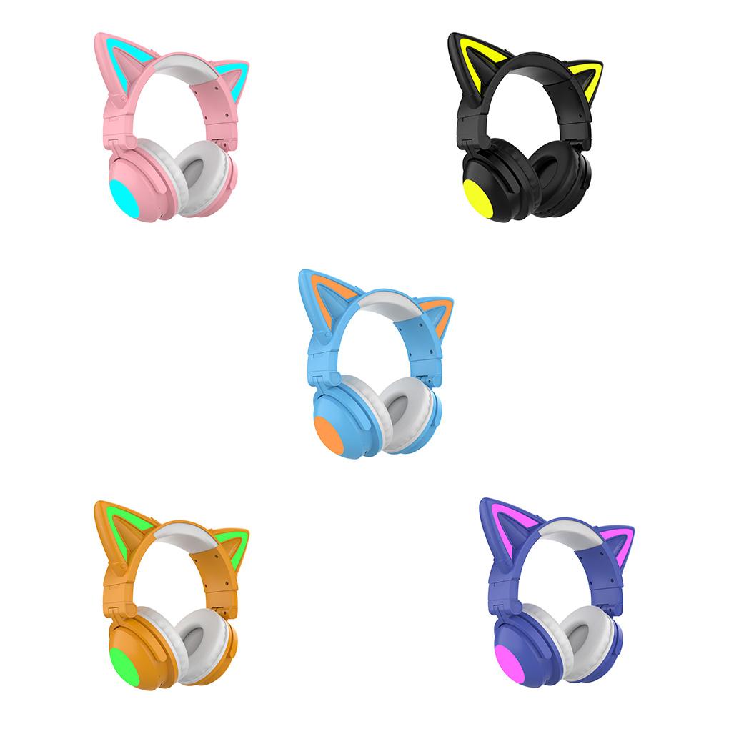 Adorable Cat Ear Wireless Earphone with Microphone Gaming Headphone Noise Cancelling Home Computer Laptop Accessory