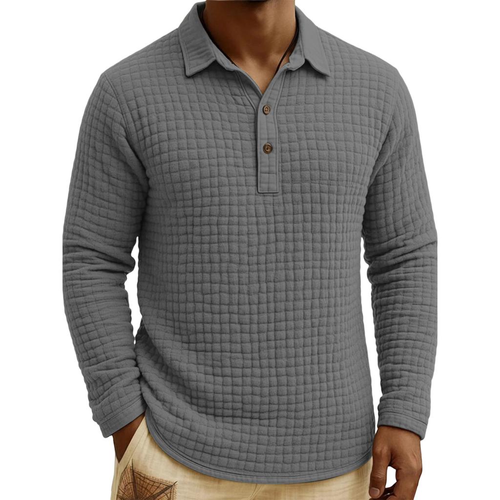 Men's Quilted Knit Solid Color Pullover Button-down Top