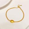 [Vintage Gold Frosted Round Plaque Bracelet for Women Light Luxury Minimalist Versatile Gold Ingot Chain]
