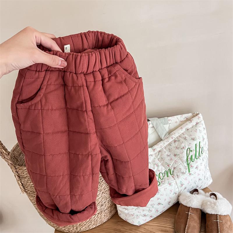 Winter Korean Style Children Thicken Warm Trousers Solid Color Children Casual Quilting Pants