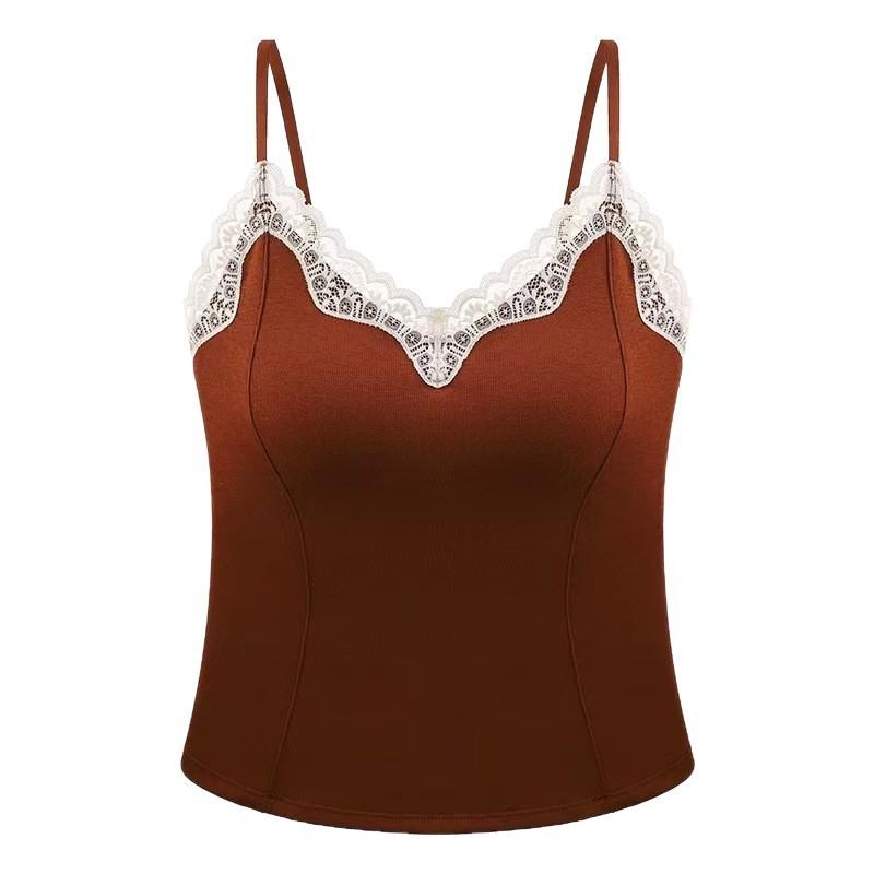 Spring and summer polished thermal vest with chest pad, free bra, integrated pure lace base with suspender top