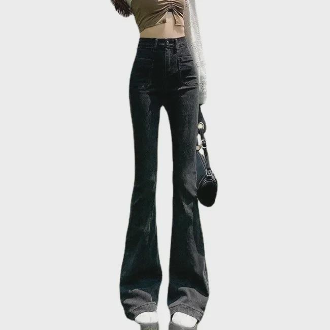 Amerikanische Retro High Waist Samt Schlagjeans für zierliche Frauen - Neu Herbst/Winter