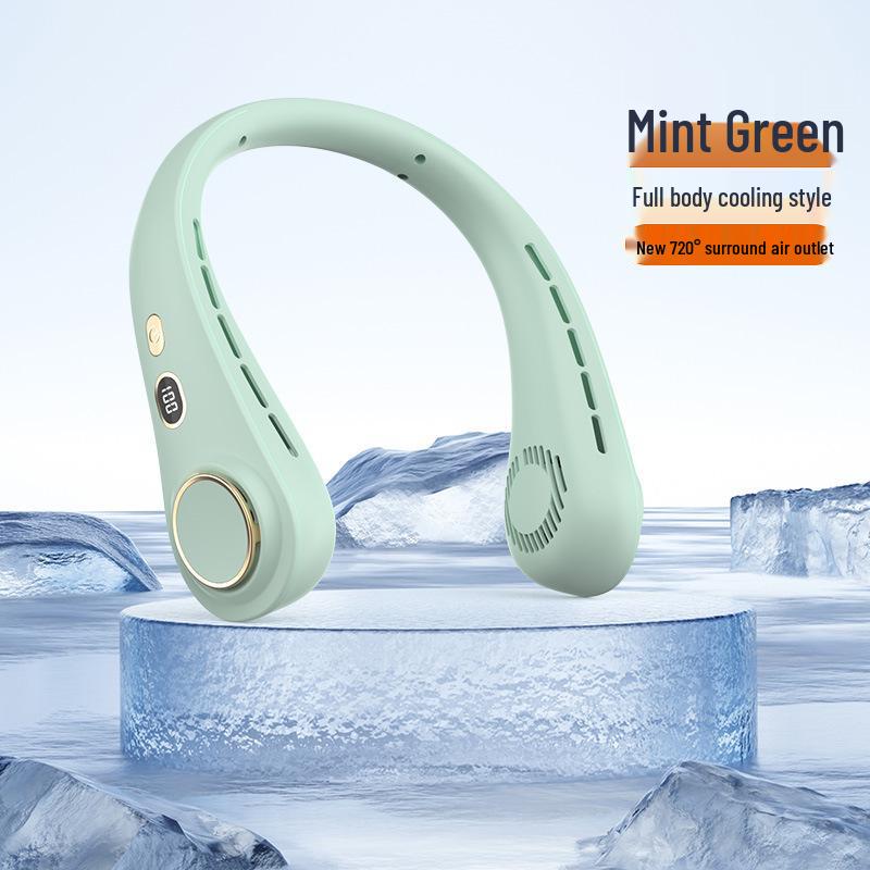 Portable Smart Digital Display Neck Fan with Five Speeds and USB Charging