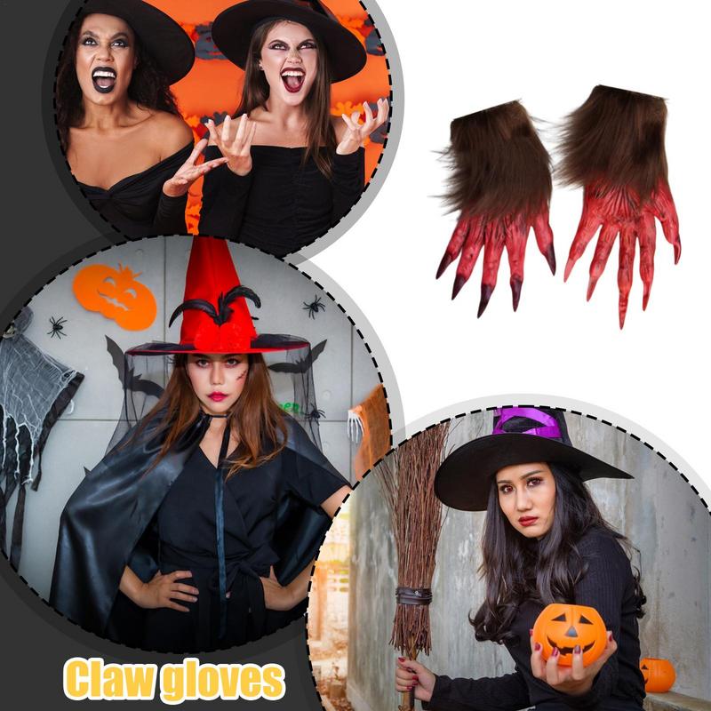 Halloween Costume Gloves 2Pcs Werewolf Gloves Wolf Claw Hands Horror Wolf Claw Gloves Suitable for Halloween Theme Party