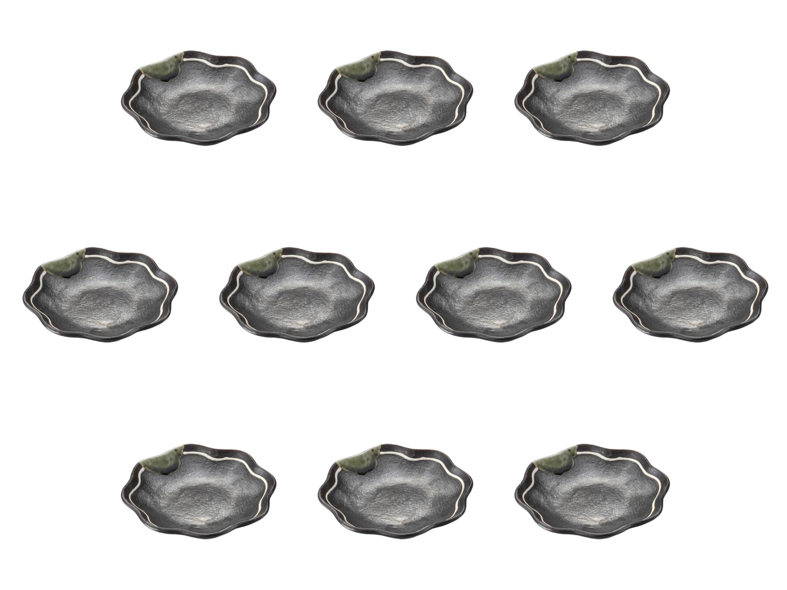 

Set of 10 Iron Glazed Ichinen Line Fruit Plates x Setomonohonpo 5-inch [15.2 2.8 cm]