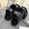 Fashion 2025 Autumn Winter Fashion Buckle Strap Slippers Home Cotton Shoes Women Indoor Fluffy Plush Warm Platform House Slippers