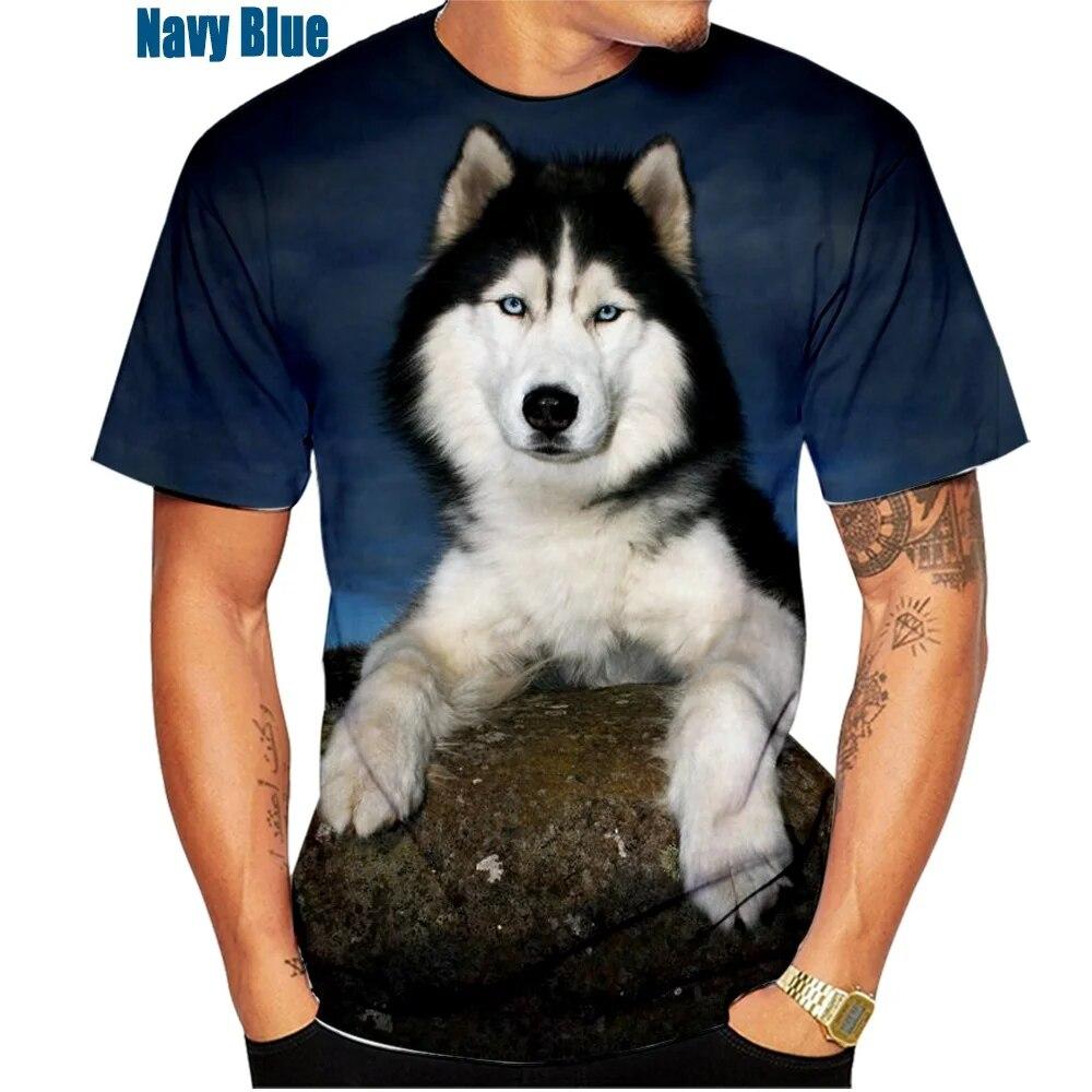 Summer Round Neck 3D Husky Print Top Fashionable Casual Loose Short Sleeved Men's T-shirts