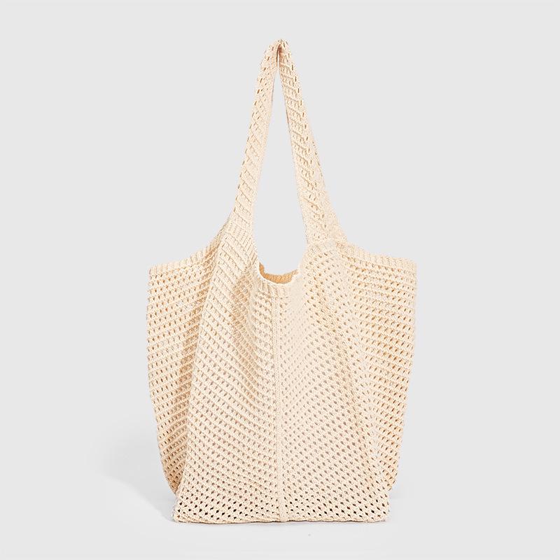 Large Capacity Hollow Cotton Straw Beach Bag for Seaside Vacations