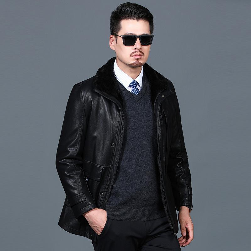 

Новая мужская кожаная куртка с отворотом, зимняя овчина, кожаная куртка среднего возраста, мужская меховая цельная куртка 3XL