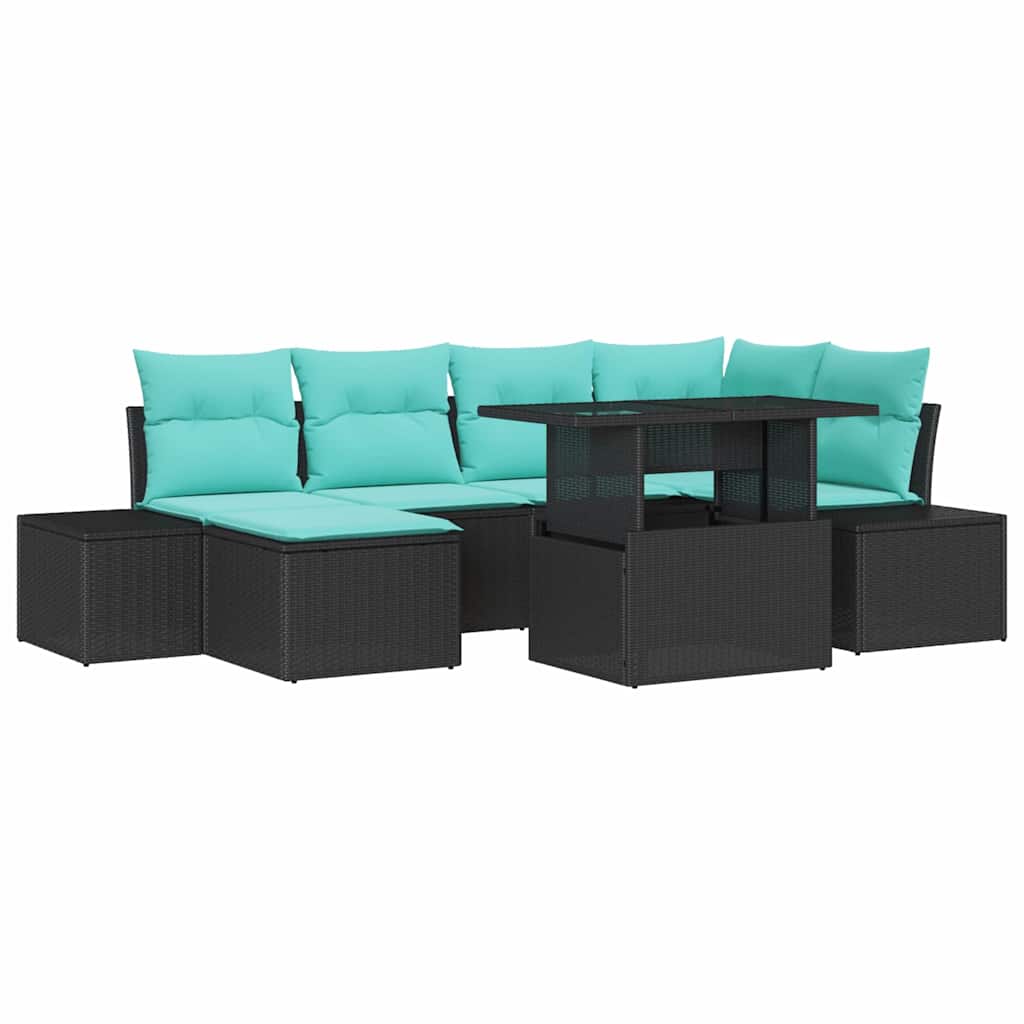 Garden Sofa Set with Cushions 7 pcs Black and Blue
