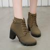 Women's Autumn High-Heeled Boots: Short, Thick-Heeled, Round-Toe Martin Style with Belt Buckles and Lace-Up Design