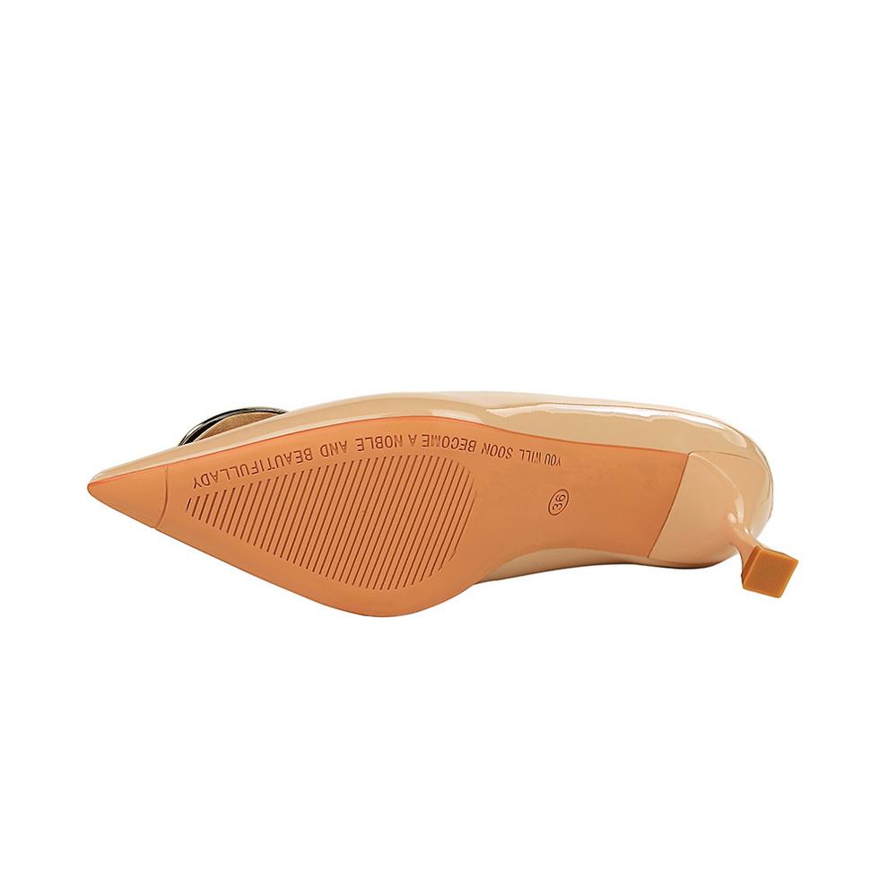 Mode Damen Schuhe Lackleder Flacher Ausschnitt Spitz Metall Strass Schnalle Einzelne Schuhe Damen High Heels